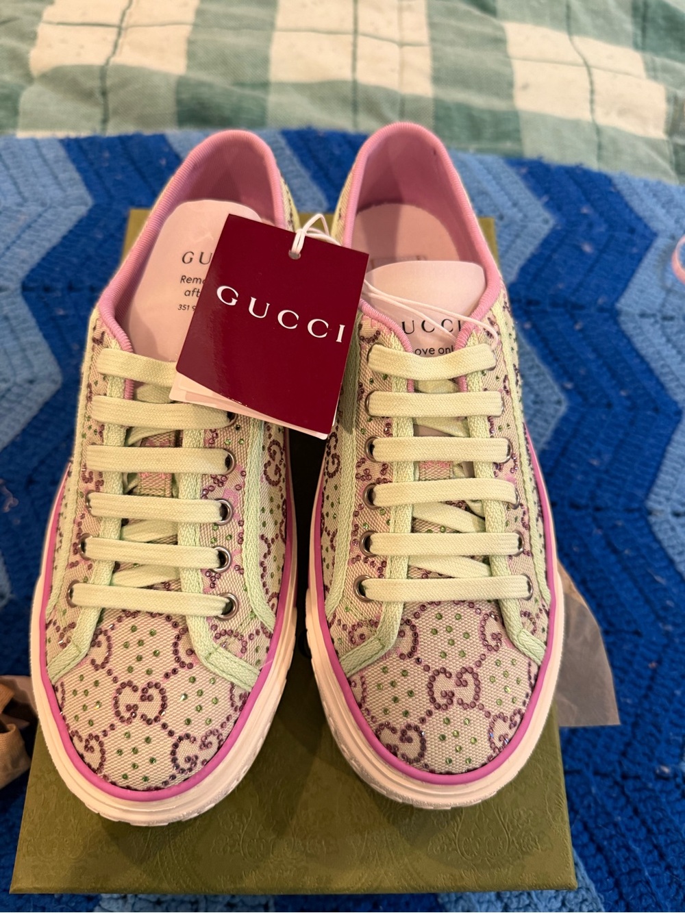 Gucci purple and Beige 1977 tennis sneakers with rhinestones size 38